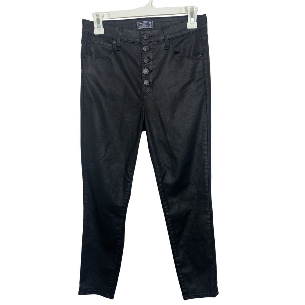Abercrombie & Fitch Black Waxed Denim Button Fly High Rise Skinny Crop Pants 29
